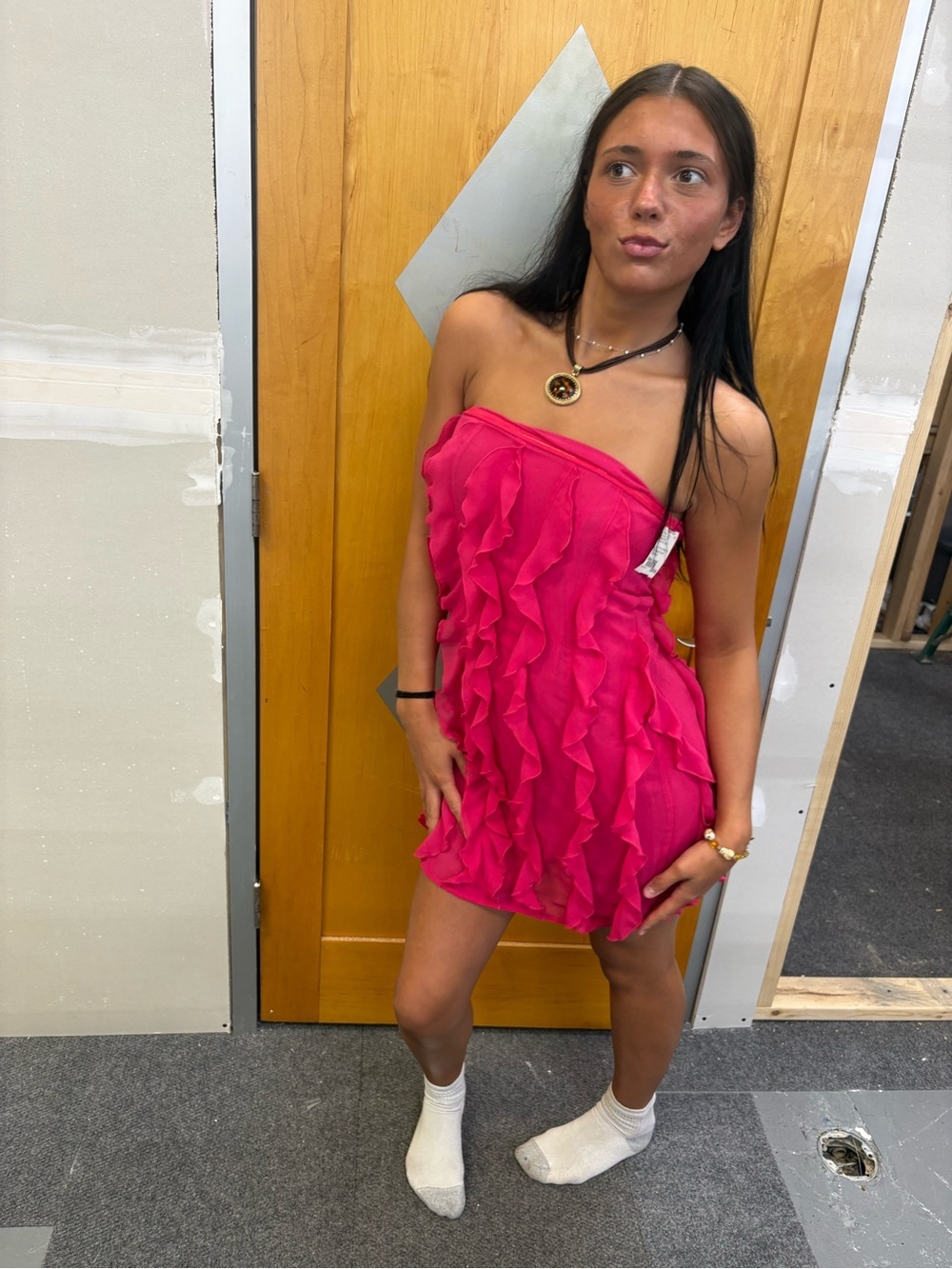White Fox Pink Ruffle Dress